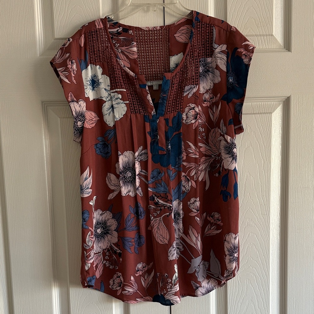 Daniel Rainn Floral Blouse - Rust and Navy